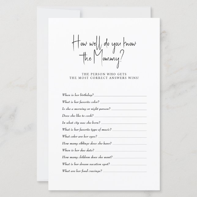 Baby Shower-spel Hur bra vet du Mamma? (Framsida)