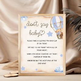 Baby shower spel inte säg baby skylt blå