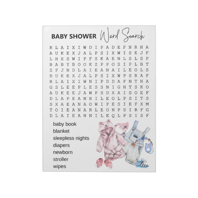 Baby shower spel Ord Sök Kläder  Anteckningsblock (Roterad)