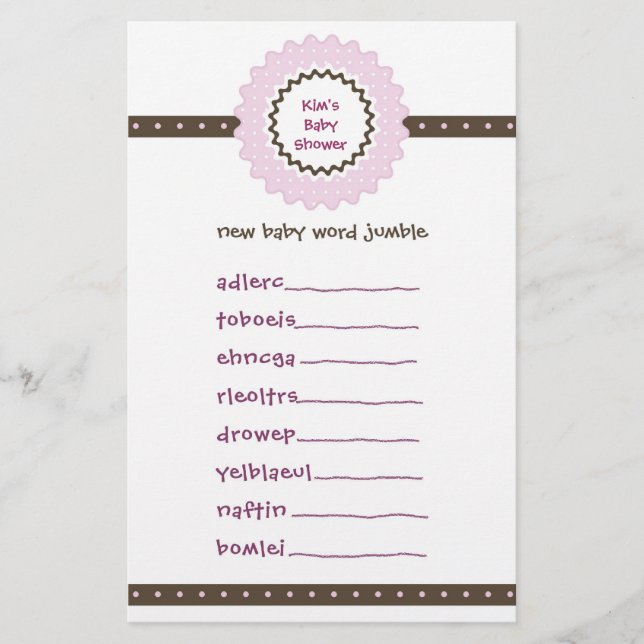 Baby Shower-spel - Ordkarusell (Framsida)