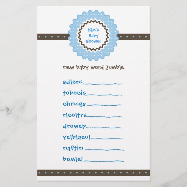 Baby Shower-spel - Ordkarusell (Framsida)