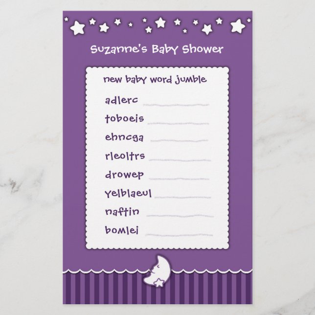 Baby Shower-spel - Ordkryss (Framsida)