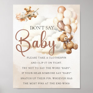 Baby Shower-spel SÄG INTE BABY Björnballonger Poster