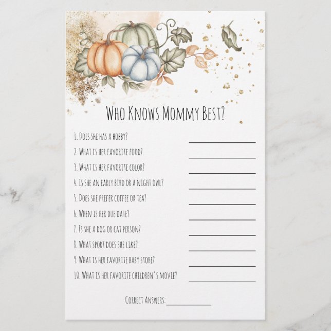Baby Shower-spel som känner Mamma bäst Flygblad (Framsidan)