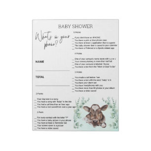 Baby Shower-spel Vad finns i din telefon Ko Anteckningsblock
