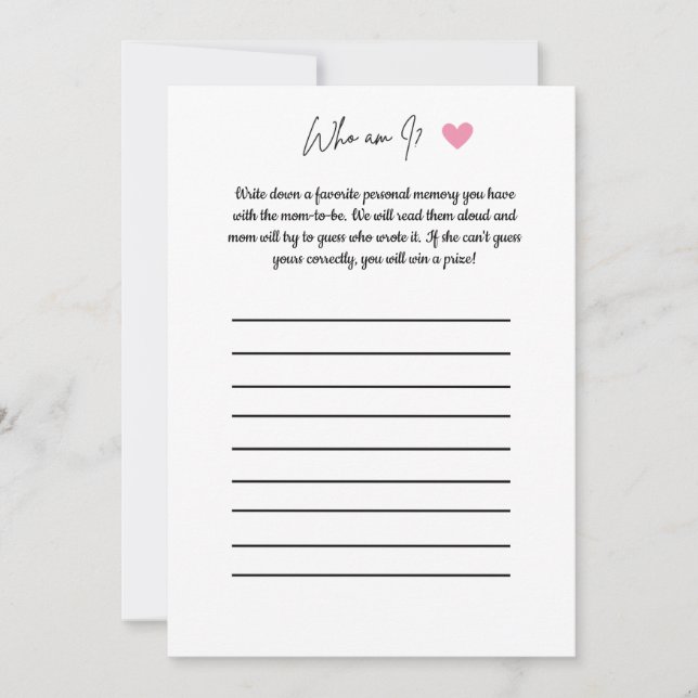 Baby Shower-spel - Vem är jag? Inbjudningar (Framsida)