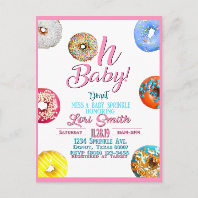 Baby Shower Sprinkle Donuts Girl Inbjudan Vykort (Framsida)