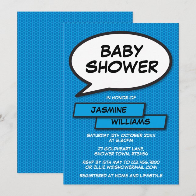 Baby Shower Sprinkle Modern Boy Blue Roligt Inbjudningar (Fram/baksida)