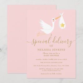 Baby Shower Sprinkle Specialleverans Stork Rosa Inbjudningar