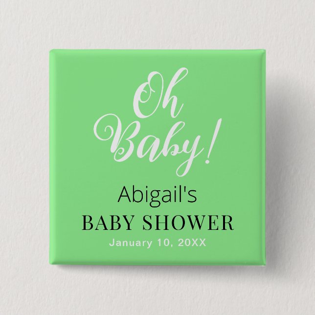 Baby Shower Square Button Personalized Text Design Knapp (Framsida)