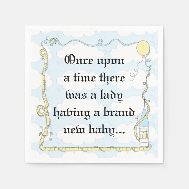 Baby Shower Standard Cocktail Napkin Castle Yel/Bl Pappersservett (Framsidan)