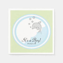 Baby Shower Standard Cocktail Napkin Dolphin Bl/Gr Pappersservett