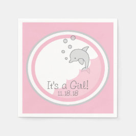 Baby Shower Standard Cocktail Napkin Dolphin Pk/Gr Pappersservett