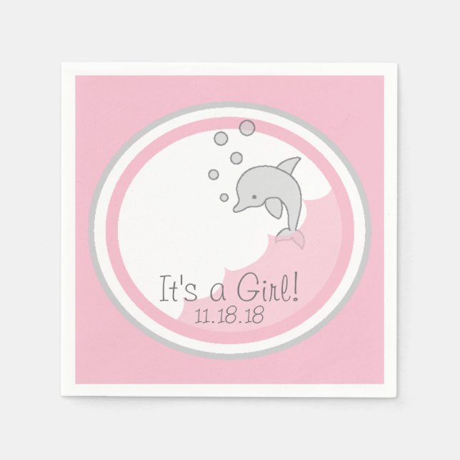 Baby Shower Standard Cocktail Napkin Dolphin Pk/Gr Pappersservett (Framsidan)