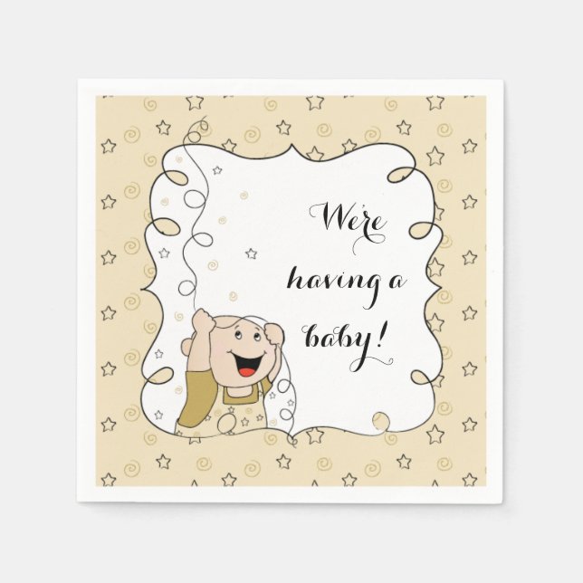 Baby Shower Standard Cocktail Napkin Guld/Bk Baby Pappersservett (Framsidan)