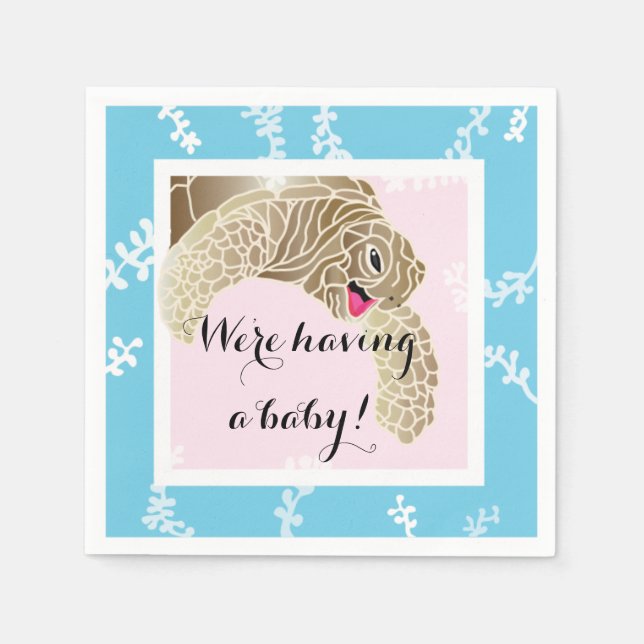 Baby Shower Standard Cocktail Napkin Turtle Pk/Tq Pappersservett (Framsidan)