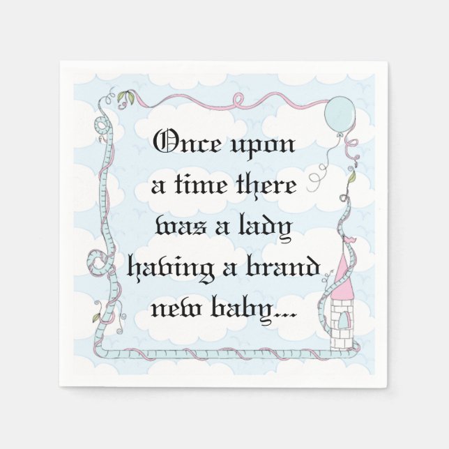 Baby Shower Standard Cocktail Servett Slott Pk/Bl (Framsidan)
