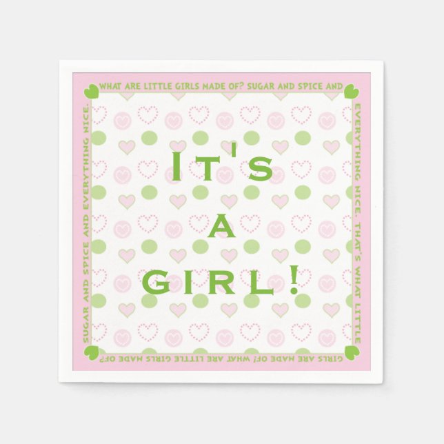 Baby Shower Standard Napkin "Sugar and Spice" Pappersservett (Framsidan)