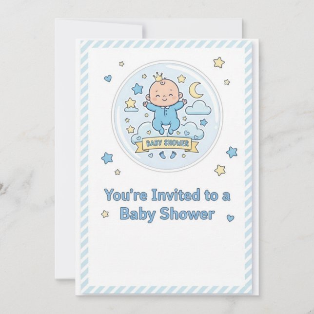 Baby shower sticker for boy inbjudningar (Framsida)