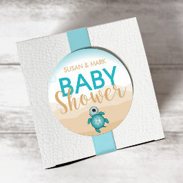 Baby Shower Sticker-märke för Sea Turtle Theme Bab Runt Klistermärke