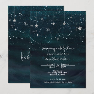 Baby Shower Stjärnklar natt Blå & Silver Inbjudan