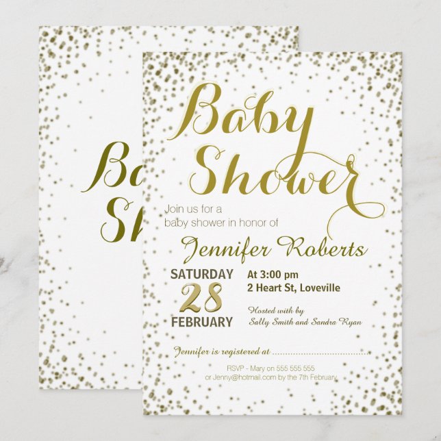 Baby Shower | Stjärnor i Guld Glitter Inbjudningar (Fram/baksida)