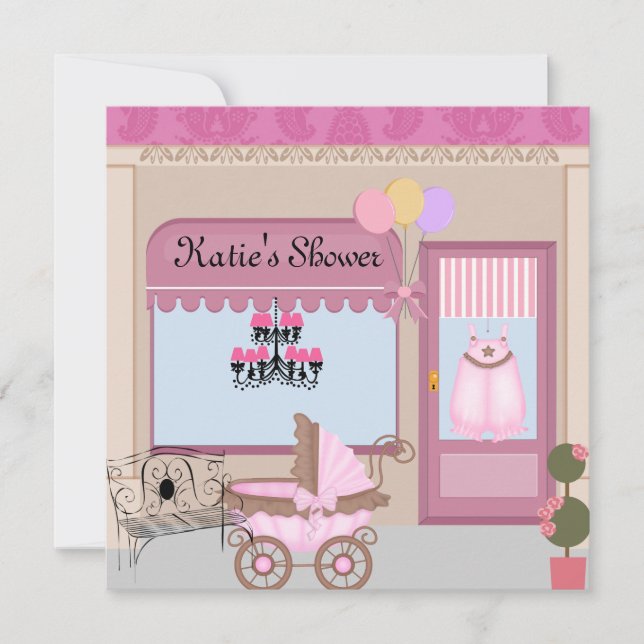 Baby Shower STORE-inbjudan för flicka Inbjudningar (Framsida)