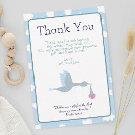 Baby Shower Stork Blå himmel Clouds and Bible Vers Tack Kort