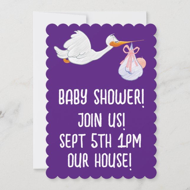 BABY SHOWER STORK MODERN ANPASSNINGSBAR INVITATION INBJUDNINGAR (Framsida)