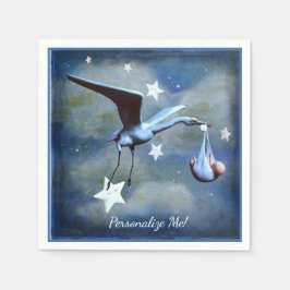 Baby Shower Stork & Newborn Blue Boy Personlig Pappersservett