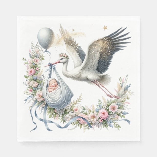 Baby Shower Stork Pappersservett (Framsidan)