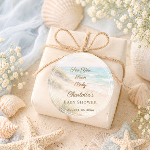 Baby Shower strand kustnära Ser dig snart Runt Klistermärke