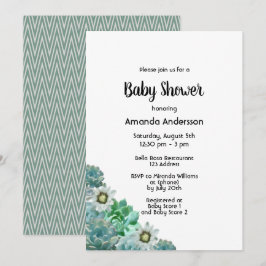 Baby Shower succules cati-blommor vit grönt Inbjudningar