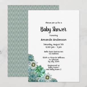 Baby Shower succules cati-blommor vit grönt Inbjudningar