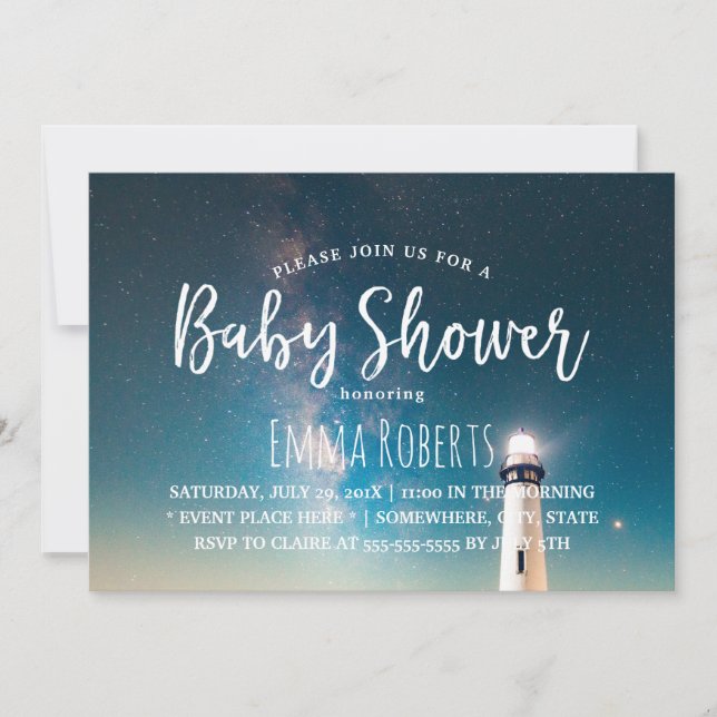 Baby Shower Summer Night Lighthouse Inbjudningar (Framsida)