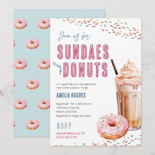 Baby Shower Sundaes Milkshakes Donuts Brunch Lunch Inbjudningar
