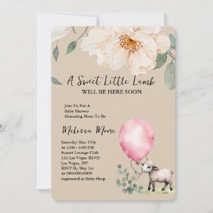 Baby Shower Sweet Little Lamb Rosa Balloon Inbjudningar