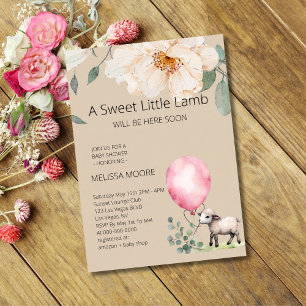 Baby Shower Sweet Little Lamb Rosa Balloon Inbjudningar