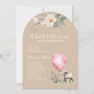 Baby Shower Sweet Little Lamb Rosa Balloon Inbjudningar