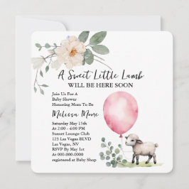 Baby Shower Sweet Little Lamb Rosa Balloon Inbjudningar