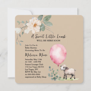 Baby Shower Sweet Little Lamb Rosa Balloon Inbjudningar