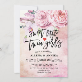 Baby Shower Sweet Little Twin Girls Boho Flowers Inbjudningar