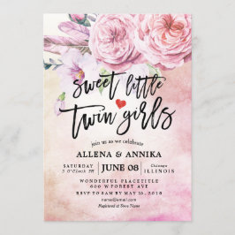 Baby Shower Sweet Little Twin Girls Boho Flowers Inbjudningar
