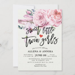Baby Shower Sweet Little Twin Girls Boho Flowers Inbjudningar
