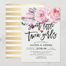Baby Shower Sweet Little Twin Girls Boho Flowers Inbjudningar