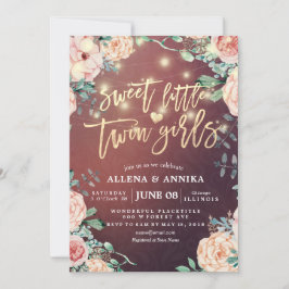 Baby Shower Sweet Little Twin Girls Flowers Ljus Inbjudningar