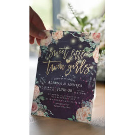 Baby Shower Sweet Little Twin Girls Flowers Ljus Inbjudningar