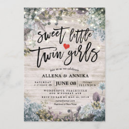 Baby Shower Sweet Little Twin Girls Flowers Wood Inbjudningar