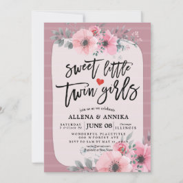 Baby Shower Sweet Little Twin Girls Rosa Flowers Inbjudningar