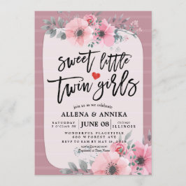 Baby Shower Sweet Little Twin Girls Rosa Flowers Inbjudningar